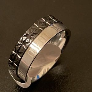 7mm Roman numerals black silver titanium ring size 8